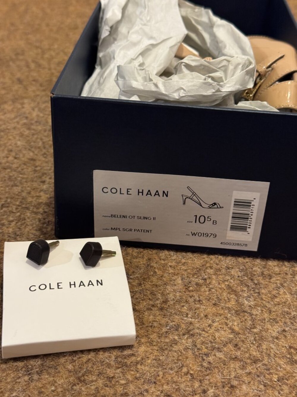 Cole Haan Nude Beige Patent Leather Slingback Kitten Heel Sandals Sz 10.5 - Picture 11 of 11